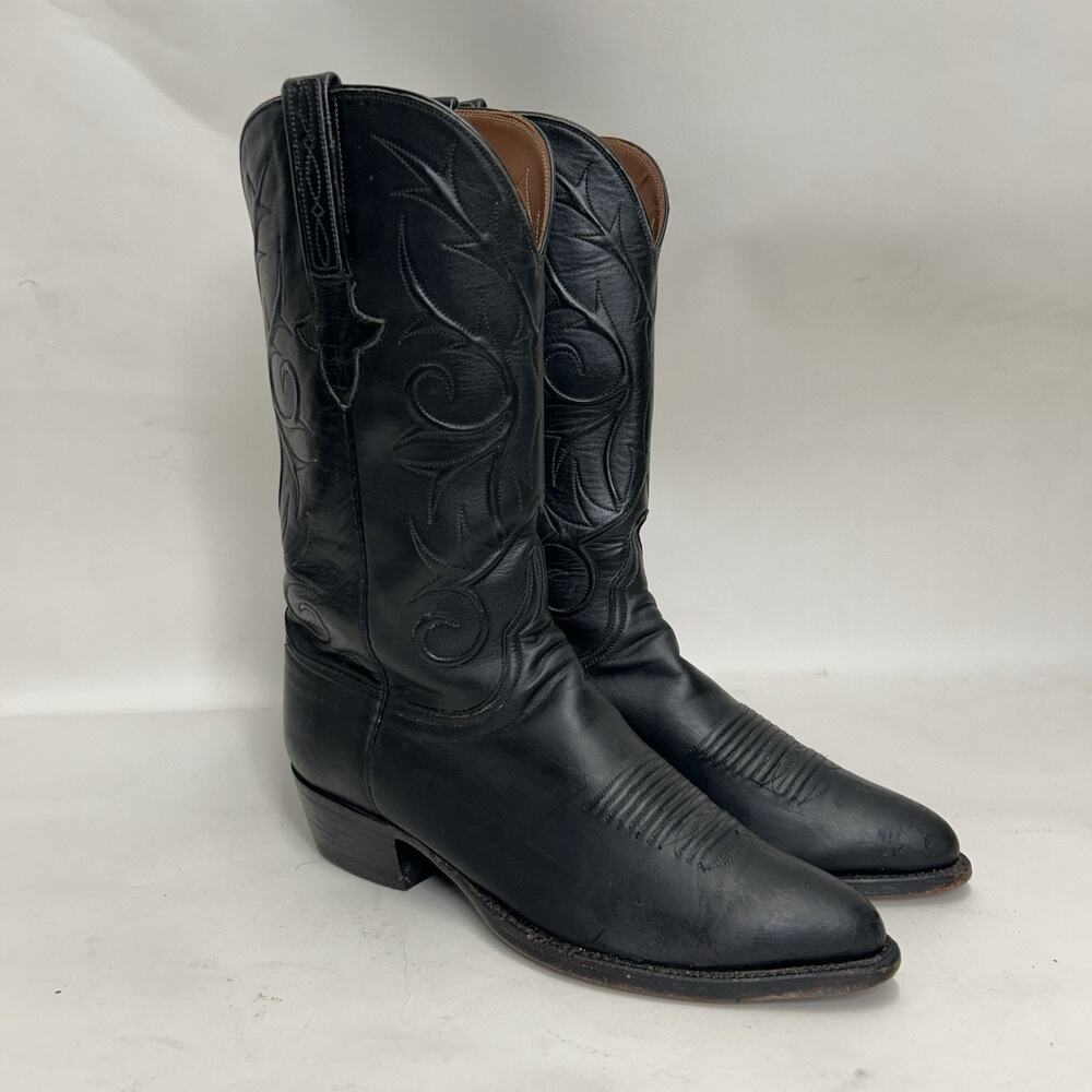Lucchese Handmade Goatskin Vines Cowboy Boots “Black" L1309